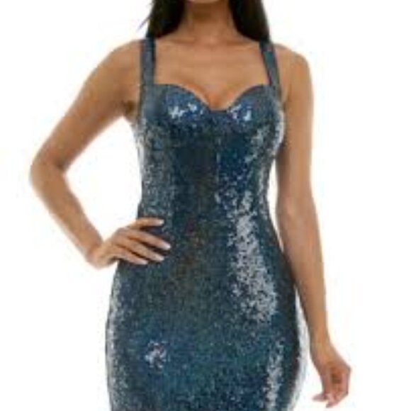 Vintage Y2K B‎ Darlin Navy Sequin Mini Dress Size S HOCO Glitter Sparkle - Picture 1 of 5